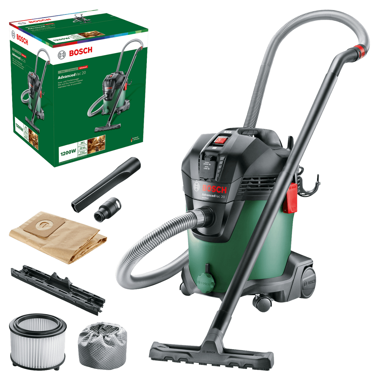 Bosch AdvancedVac 20 - gotowy do pracy, widok z boku