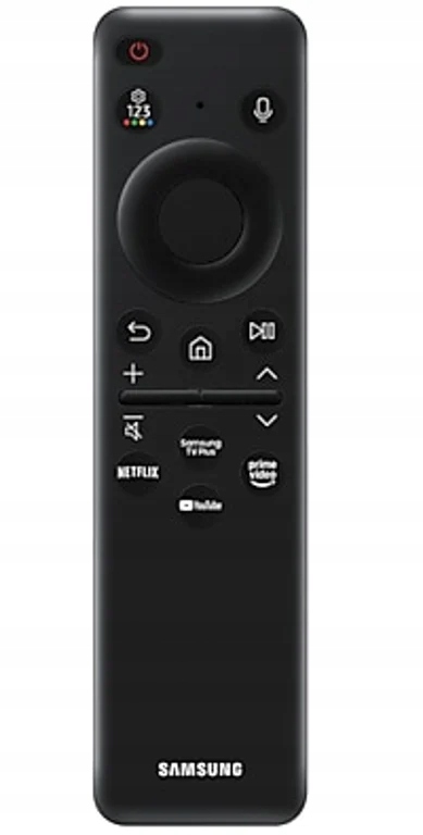 Widok z boku na smukłą obudowę telewizora Samsung 75 cali