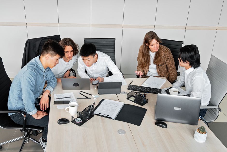 Diverse colleagues working together