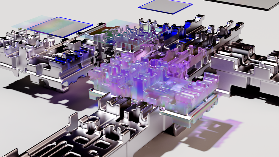 Futuristic 3D render showcasing abstract tech design
