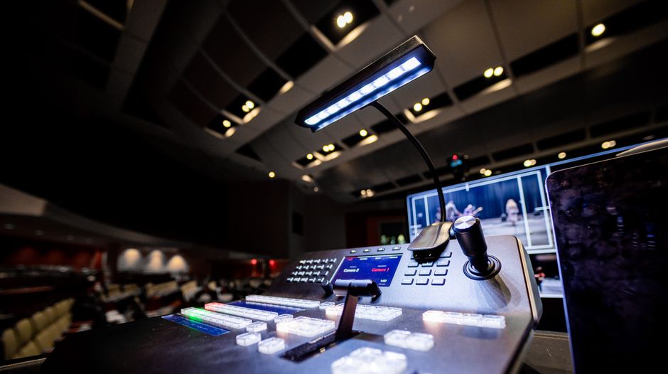 Contemporary music console with glowing lamps