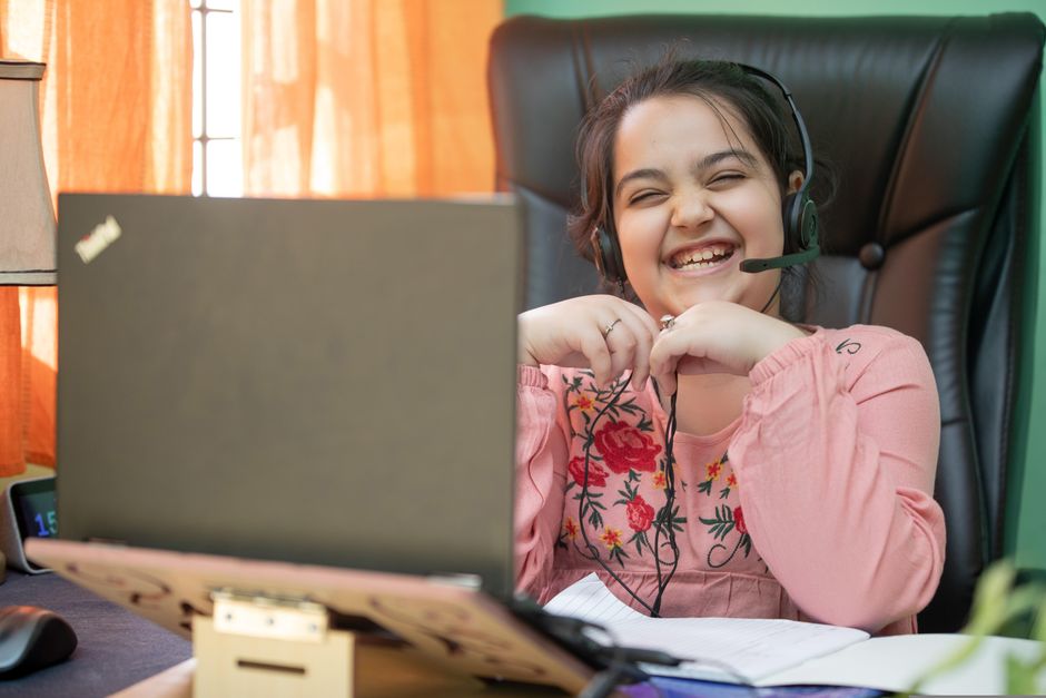 Smiling student with headset