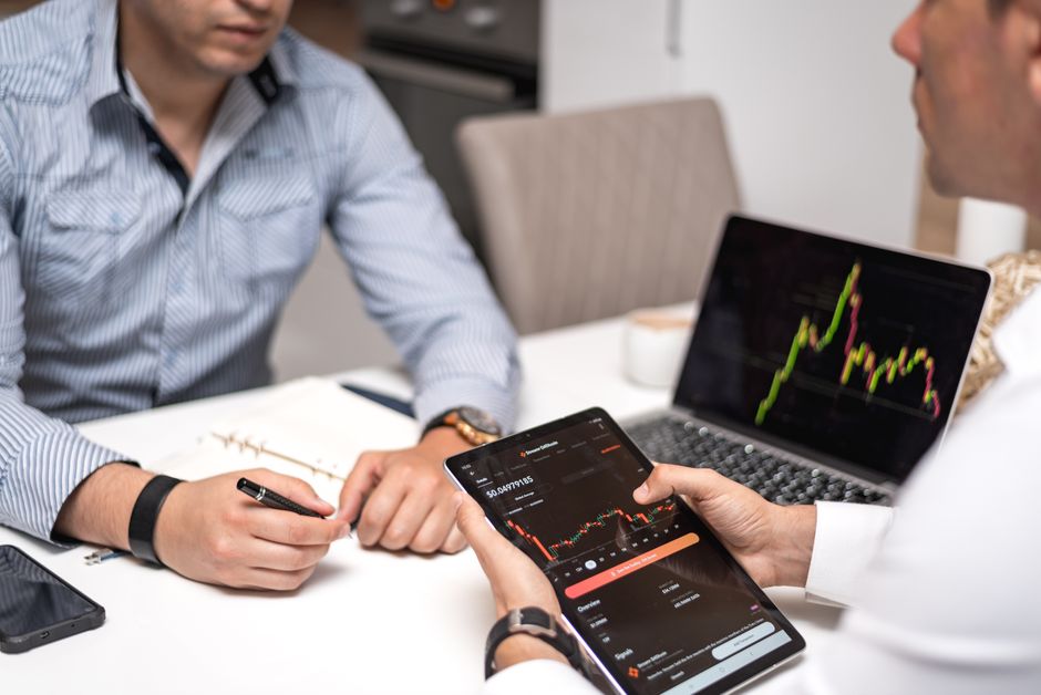 Professionals discussing crypto trends