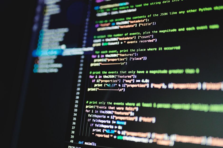 Colorful programming code on screen