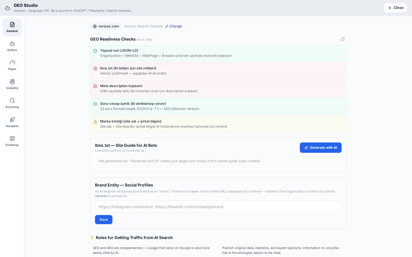 GEO (AI Search) — product screenshot