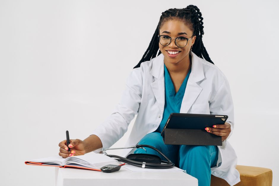 Healthcare professional using VeriRobot for patient records