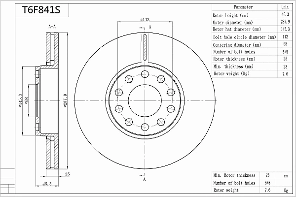 Brake Disc (T6F841S)