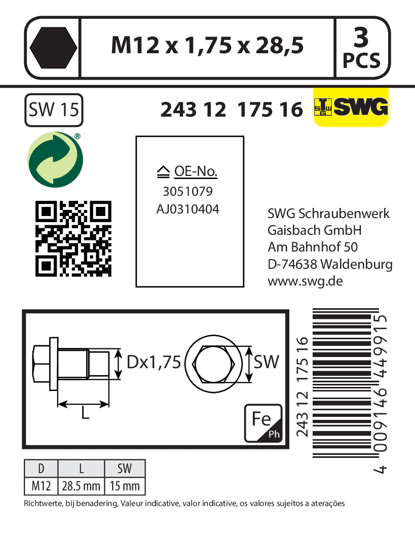 Screw Plug, oil sump