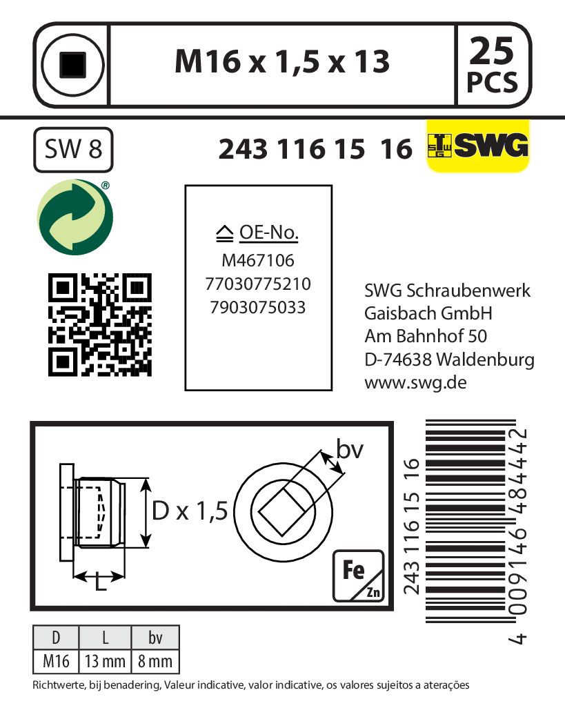 Screw Plug, oil sump