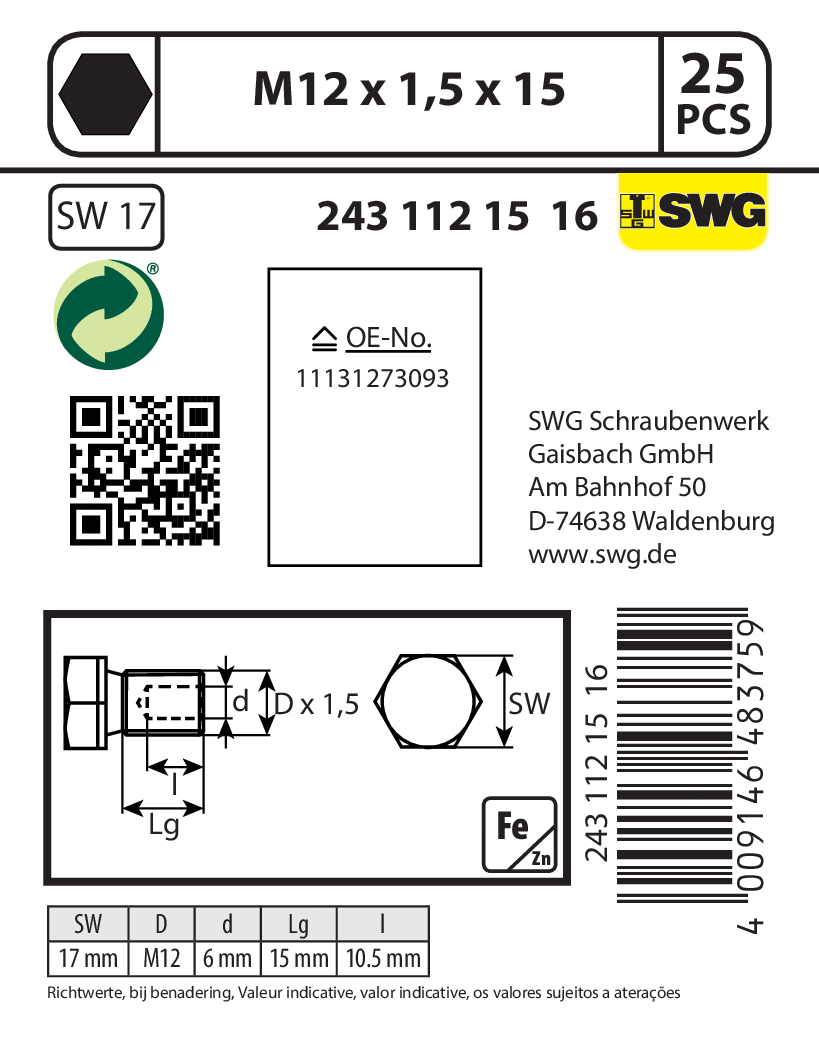 Screw Plug, oil sump