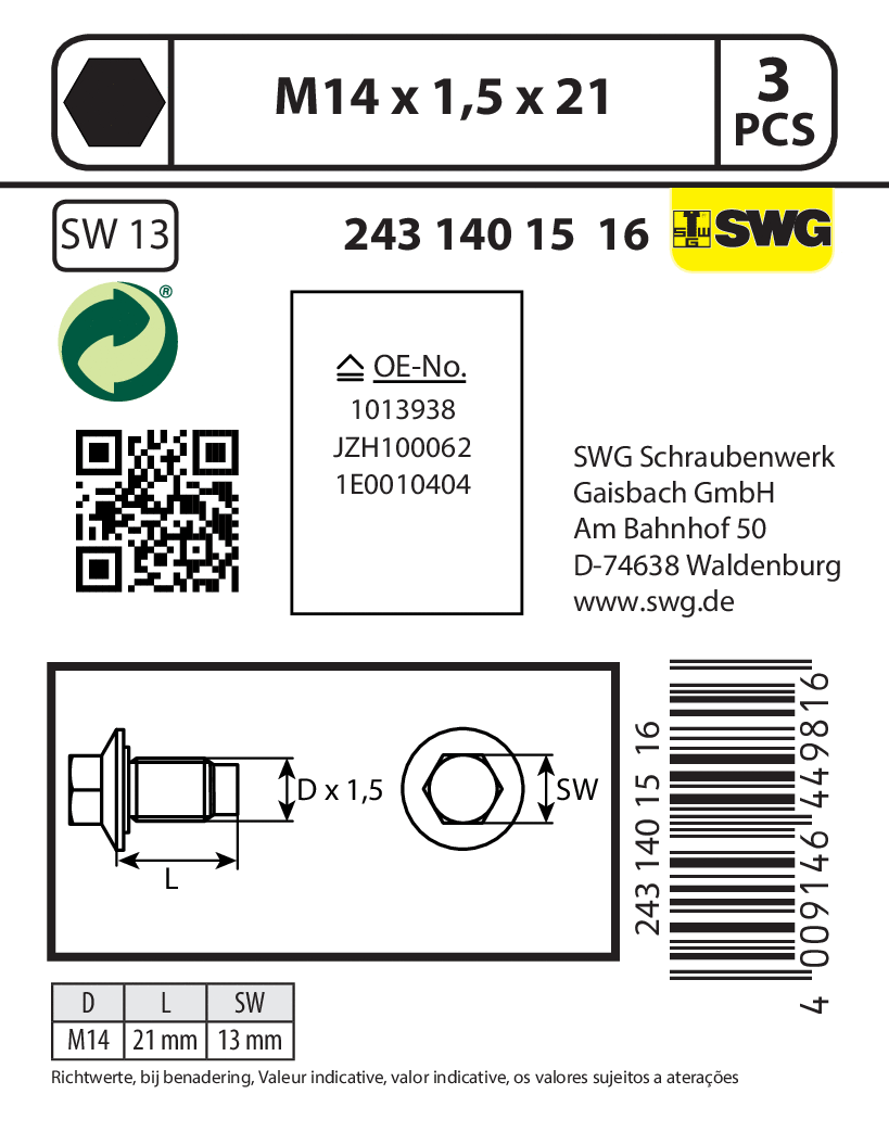 Screw Plug, oil sump