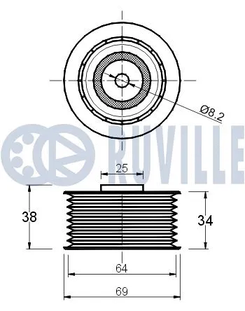 Deflection/Guide Pulley, V-ribbed belt