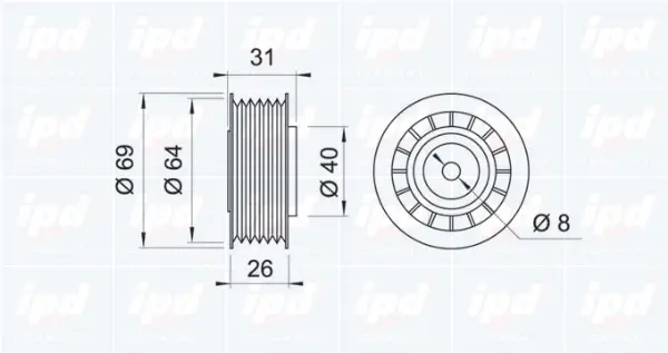 Deflection/Guide Pulley, V-ribbed belt