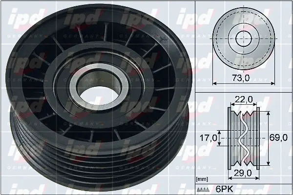 Deflection/Guide Pulley, V-ribbed belt (15-3906)