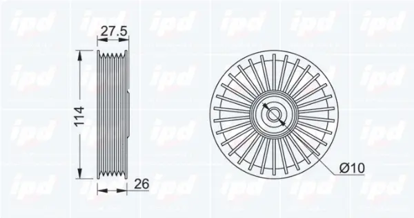 Deflection/Guide Pulley, V-ribbed belt