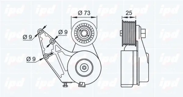 Tensioner Pulley, V-ribbed belt (15-3076)
