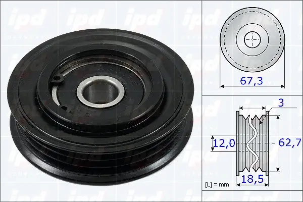 Tensioner Pulley, V-ribbed belt (15-3822)