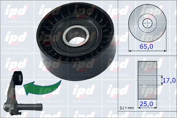 Tensioner Pulley, V-ribbed belt (15-3975)