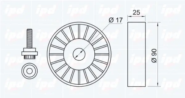 Deflection/Guide Pulley, V-ribbed belt