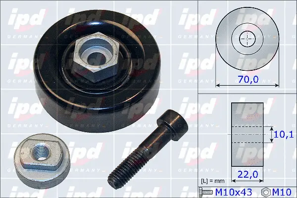Tensioner Pulley, V-ribbed belt (15-3885)