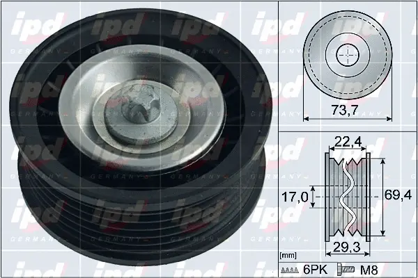 Deflection/Guide Pulley, V-ribbed belt (15-4075)