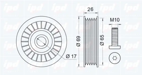 Deflection/Guide Pulley, V-ribbed belt (15-3204)