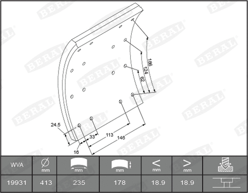 Brake Lining Kit, drum brake (KBL19931.1-1637)