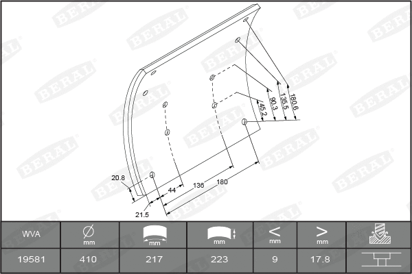 Brake Lining Kit, drum brake (KBL19581.0-1616)