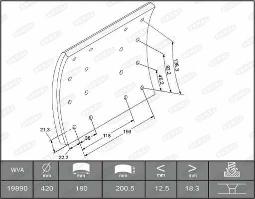 Brake Lining Kit, drum brake (1989018506015506)