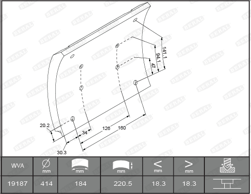 Brake Lining Kit, drum brake (KBL19187.0-1660)