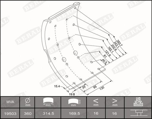 Brake Lining Kit, drum brake (KBL19503.0-1637)