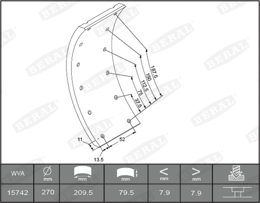 Brake Lining Kit, drum brake (KBL15030.1-1561)