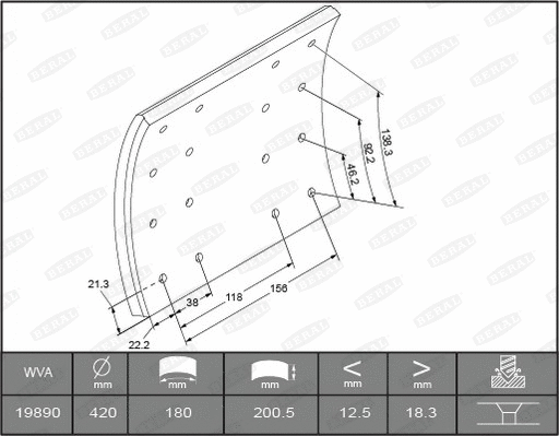Brake Lining Kit, drum brake (KBL19890.0-1616)