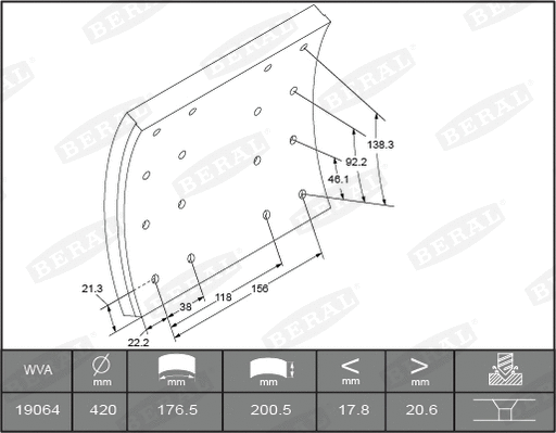 Brake Lining Kit, drum brake (KBL19063.1-1616)
