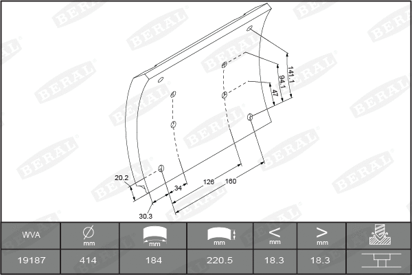 Brake Lining Kit, drum brake (KBL19187.0-1627)
