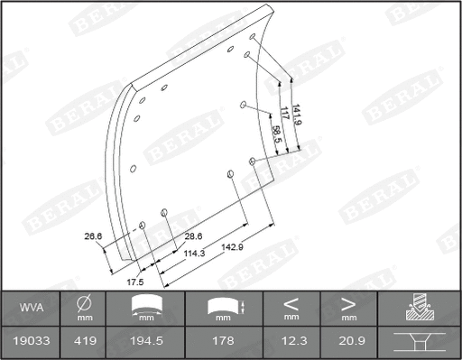 Brake Lining Kit, drum brake (KBL19030.1-1631)