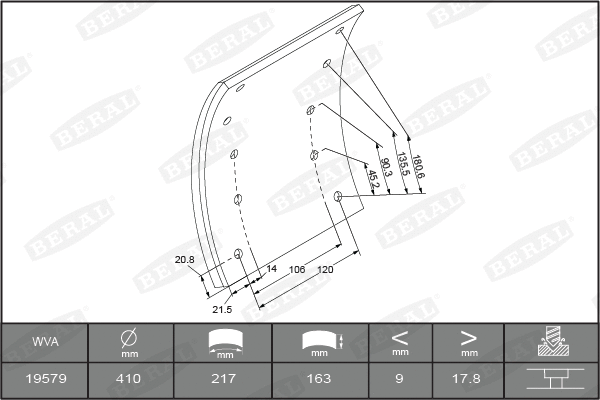 Brake Lining Kit, drum brake (KBL19579.0-1616)