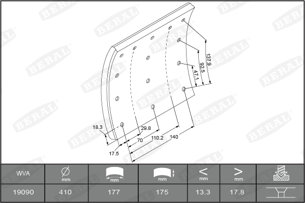 Brake Lining Kit, drum brake (KBL19090.1-1627)