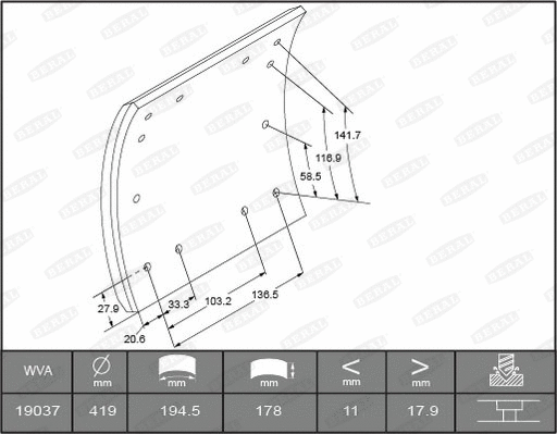Brake Lining Kit, drum brake (1903618600015606)