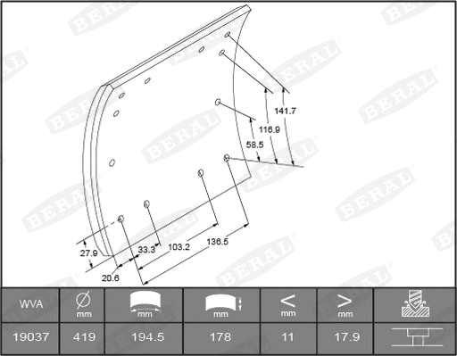 Brake Lining Kit, drum brake (KBL19036.0-1560)