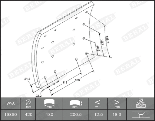 Brake Lining Kit, drum brake (1989020506016166)