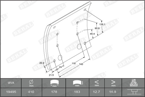 Brake Lining Kit, drum brake (KBL19495.1-1549)