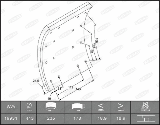 Brake Lining Kit, drum brake (KBL19931.0-1637)