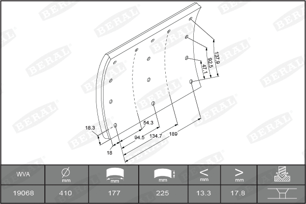 Brake Lining Kit, drum brake (KBL19068.0-1627)