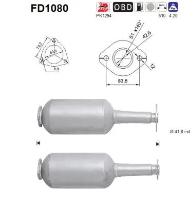 Soot/Particulate Filter, exhaust system (FD1080)