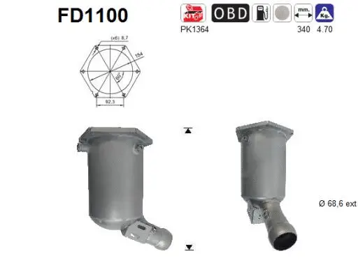Soot/Particulate Filter, exhaust system (FD1100)