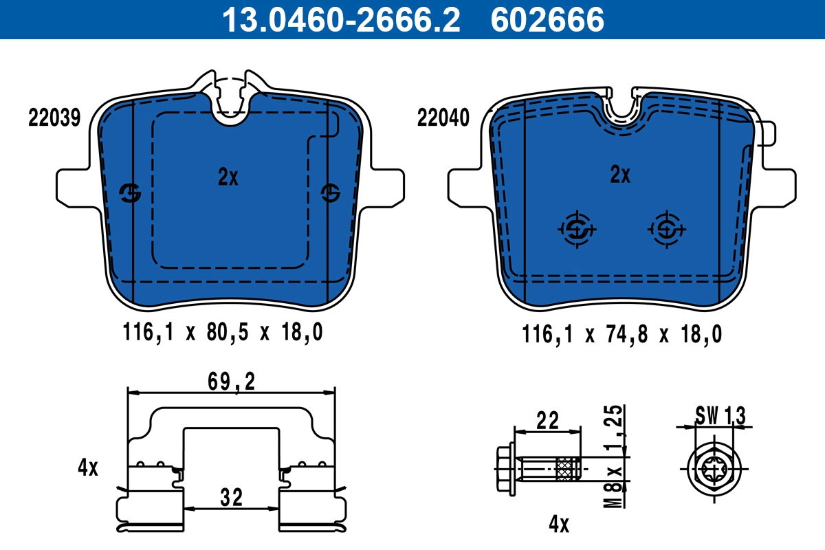 Brake Pad Set, disc brake (13.0460-2666.2)