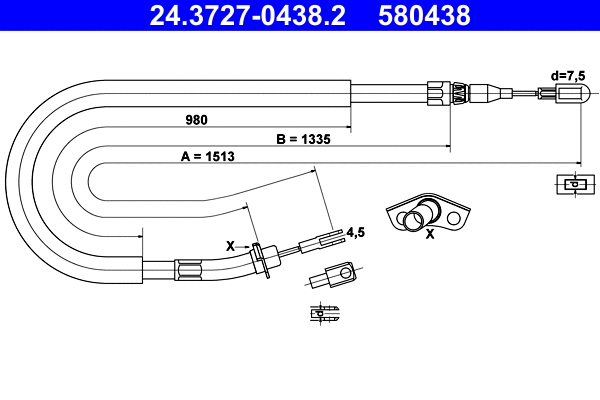 Cable Pull, parking brake (24.3727-0438.2)