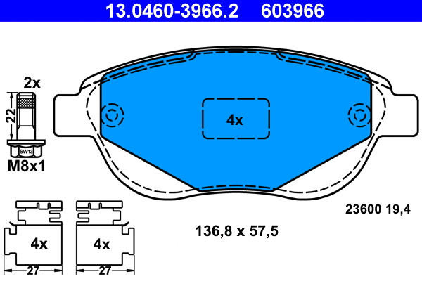 Brake Pad Set, disc brake (13.0460-3966.2)