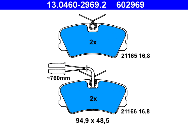 Brake Pad Set, disc brake (13.0460-2969.2)
